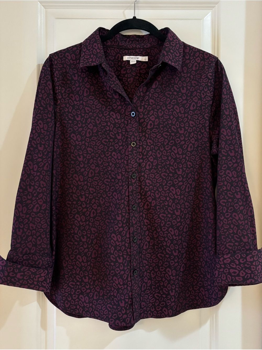 Chico's Purple Printed Button-Up Shirt Size 8